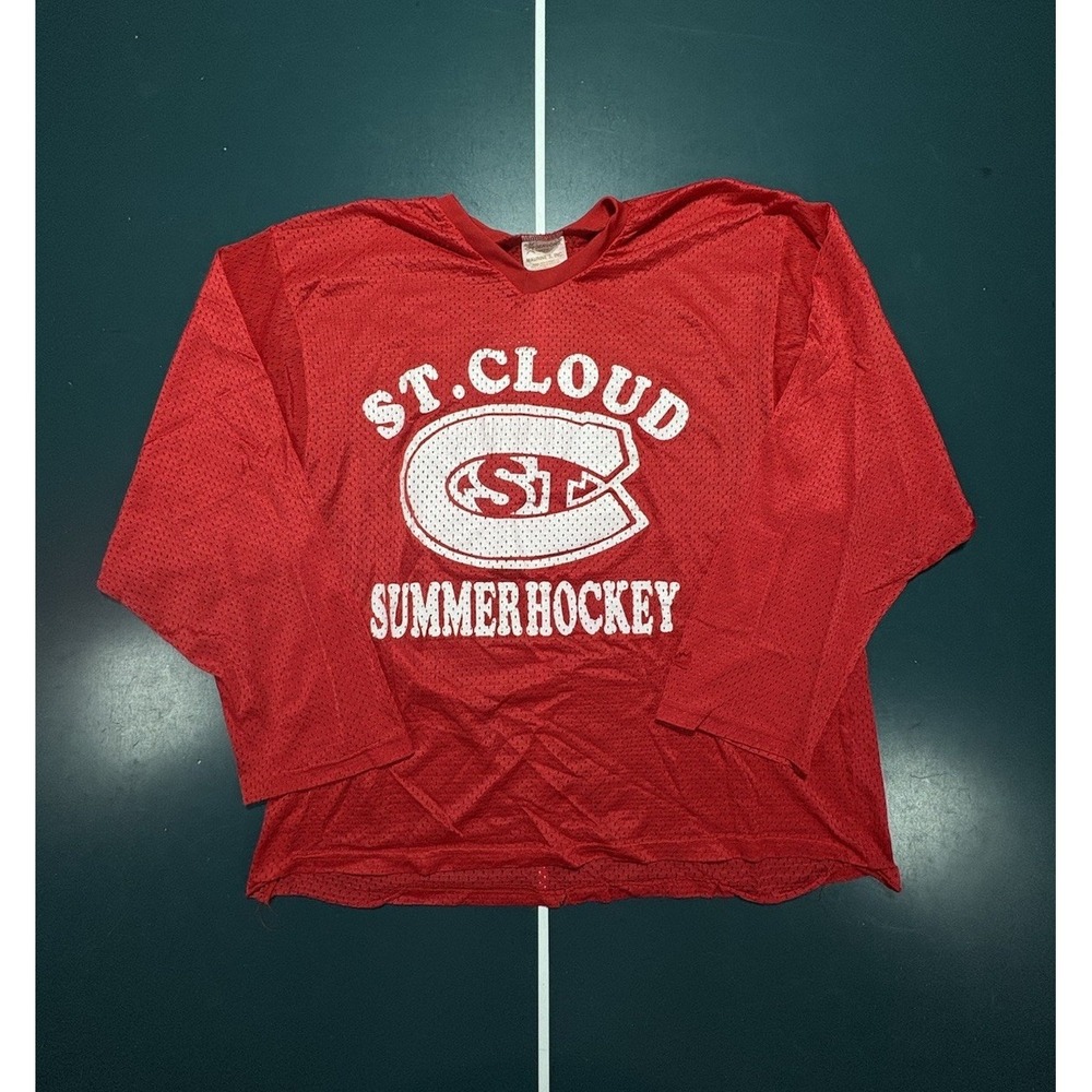 Vintage 70s 80s St. Cloud State Hockey Jersey Men's Large Summer Red Mesh Rare